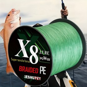 Resim 1 Adet JESHUEPEY - Polietilen Örgülü Olta Misinası - 8 Katmanlı Aşınma Dirençli Yeşil Renkli 6.8-50.8 KG Test Yükü, Pürüzsüz Uzun Atışlar İçin Av ve Balık Tutum (Uzunluk 300M/328YD-500M/546YD) 