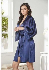 Resim Pierre Cardin Siyah Sütyen Kaplı Sabahlık Gecelik Set 4250 Laci Lacivert 