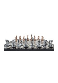 Resim Metal Klasik Satranç Takımı Antik Ve Katlanır Mermer Desenli Mdf 