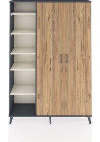 Resim Arges Dolap 7 Raflı 2 Kapaklı Tek Askılı 132x30x195 Antrasit-... Antrasit 