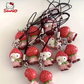 Resim 1pc Sanrio Hello Kitty Strawberry Cartoon Charm, Cute ABS Phone Pendant, Creative Mobile Accessory, Fun DIY Bag Decor, Perfect Birthday Gift for Friends 