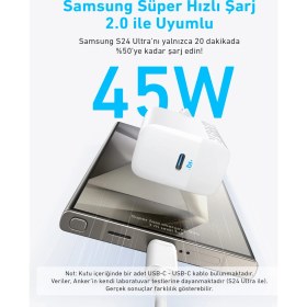 Resim Anker Şarj Cihazı (45W) Usb-C ve Usb-C Kablolu (2'li Set) - B2653 - Beyaz (Anker Türkiye Garantili) 