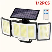 Resim 1/2 Adet Güneş Enerjili Dış Mekan Aydınlatma, Hareket Sensörlü Işıklar, 348 LED'li 2'si 1 Arada Duvar Lambası, 3 Başlı Güvenlik Flood Light, Bahçe Yolu Garaj İçin Geniş Açıda 3 Modlu Uzaktan Kumandalı Sokak Lambası 