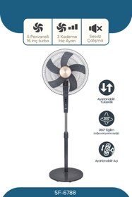 Resim Sinbo SF-6788 Ayaklı Vantilatör 16 İnç 60W Sessiz Fan 3 Kademeli Yükseklik Ayarlı Güçlü 