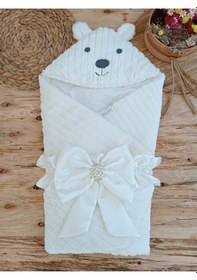 Resim Kışlık Bebek Kundağı Unisex Bebek Dış Kundak Battaniyesi Hastane Çıkışı Kundak Battaniye Ekru 