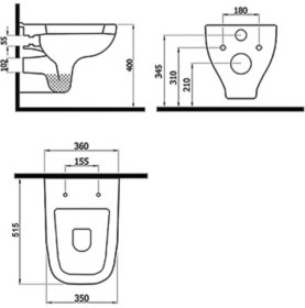 Resim Newarc - Energy Rimless Asma Klozet (Kapak Dahil) - 2823+7804 