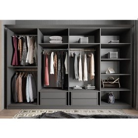 Resim Falcon Membran 8 Kapaklı Gardırop Montaj Dahil Füme Beyaz 320 Cm 