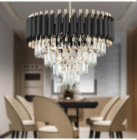 Resim Mikula 45'lik Yuvarlak Gold Kristal Taşlı Modern Oturma Odası Salon Sarkıt Avize Siyah 