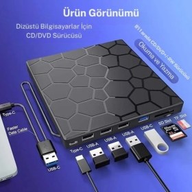 Resim Monozone Harici CD DVD Yazıcı Okuyucu USB 3.0 + Type-C - 8’si 1 Arada Çoklayıcı Hub Sd/tf Kart Destekli 