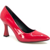 Resim Feles Kadeh Topuklu Kadın Stiletto Ayakkabı Kırmızı-Rugan 