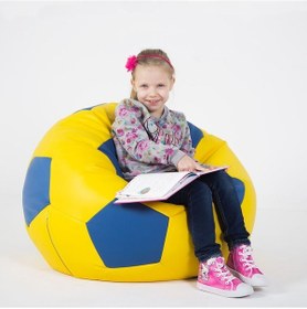 Resim Suni Deri Çocuk Puf Futbol Topu Armut Koltuk Lacivert 