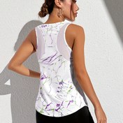 Resim Kadınlar için Hafif Hızlı Kuruyan Yoga Atleti Üstü, Çiçek Desenli ve Fileli Panel ile - Koşu, Spor Salonu ve Yaz Fitness için Nefes Alabilen Egzersiz Yeleği, Spor Salonu Atleti Üstleri, Yoga Giyim, Şık Spor Tasarımı, Fileli Panel Yeleği 