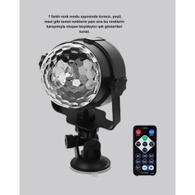 Resim TE Dükkan 7 Renk Modlu Müzik Sensörlü Disko Topu – LED Işıklı Parti Aydınlatması 