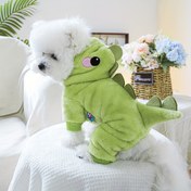 Resim Sevimli Dinozor Dönüştürülebilir Köpek Tulumu Küçük Irklar İçin - Tüm Mevsim Örgü Polyester Köpek Onesie Basmalı Tokalı | Kalın, Sıcak Flanel Evcil Hayvan Kıyafeti Bichon, Pomeranian, Teddy, Schnauzer Yavruları İçin Uygundur 