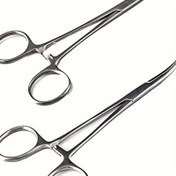 Resim Balık tutma, evcil hayvan tüyü alma ve dış mekan kullanımı için dayanıklı metal forseps - Hassas Düz/Kavisli Uçlu Hemostat Pense - Elektriksiz Profesyonel Paslanmaz Çelik Cımbız 1 adet 