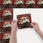 Resim 10 adet Vintage Çiçekli Kendinden Yapışkanlı Fayans Stickerları - Kolay Yapıştır & Soy, Su Geçirmez PVC Duvar Tabloları Mutfak Arka Duvar, Banyo, Yatak Odası, Merdiven Dekoru için - Kırmızı Beyaz Çiçeklerle, 3.94/5.91/7.87 İnç, 0.6mm Kalınlık 