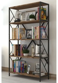 Resim Morpanya Aural Dekoratif 5 Raf Kitaplık Metal Kitaplık Dosya Kitap Raf Ofis Salon Raf 90x180cm Ceviz 