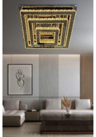 Resim Lirena Taşlı Plafonyer Led Avize - Kumandasız / Krom Krom 