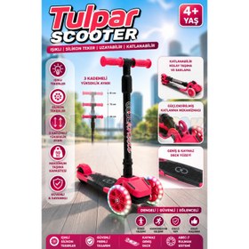 Resim Cool Wheels Pembe Tulpar Işıklı 3 Tekerlekli Katlanabilir Scooter - CoolWheels Scooter - Çocuk Scooter 