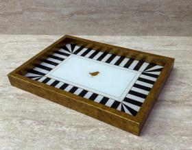 Resim Dekoratif Dijital Cam Baskılı Sunum Tepsisi 32 X 22 Cm Siyah 