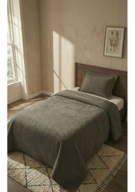 Resim Süet Tek Kişilik Yatak Örtüsü 180x240 Vizon Vizon 