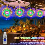 Resim LED asılı güneş enerjili bakır tel havai fişek ışığı, 8 modlu ayarlanabilir peri lambası, tatil dış mekan gösteri ışığı, oda, yemek odası, çatı, ağaç parti dekorasyonu peri lambası, bayram atmosferi süsleme ışığı, Noel, düğün dekorasyonu 