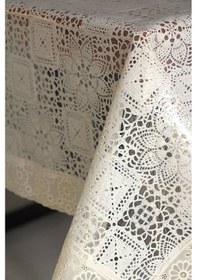 Resim 120x150 Cm Dantel Kenar Pvc Muşamba Masa Örtüsü Karemotifdantel-13 Bej 