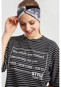 Resim Batik Butik Tasarım Kadın Bandana Saç Bandı, Ekstra Yumuşak, Esnek, Doğal, Pamuklu Penye - Tek Ebat / Batik Siyah Beyaz Batik Siyah Beyaz 