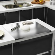Resim 2025 Premium Çift Taraflı Paslanmaz Çelik Kesme Tahtası - Gıda Sınıfı 201 Paslanmaz Çelik, Ergonomik Kolu, Kaymaz Taban, Mutfak ve Yemek İçin İdeal, Noel Hediyesi İçin Mükemmel 