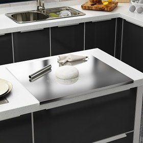 Resim 2025 Premium Çift Taraflı Paslanmaz Çelik Kesme Tahtası - Gıda Sınıfı 201 Paslanmaz Çelik, Ergonomik Kolu, Kaymaz Taban, Mutfak ve Yemek İçin İdeal, Noel Hediyesi İçin Mükemmel 