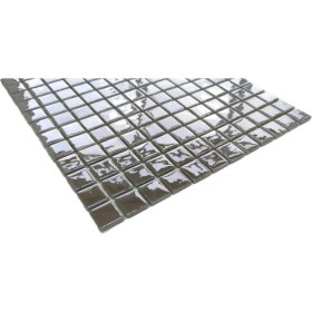 Resim MozaiKristaL Mutfak Tezgah Arası, Banyo, Havuz, Sauna, Spa ve Yaşam Alanlarının Tüm Yüzeyleri Için 25X25 mm Parlak Füme, 31.5X31,5 cm Fileli Cam Mozaik. 