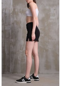 Resim Mrmpro Ön Soldan Yırtmaçlı Spor Mini Etek Zebra Desen Jakar Kışlık Kumaş L / Siyah Siyah 