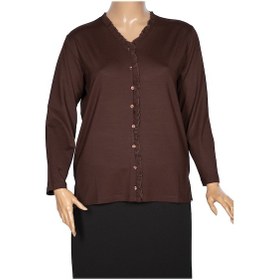 Resim Cimariva Kadın Ülkü Büyük Beden Fırfırlı V Yaka Kahverengi Bluz 001 