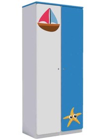 Resim WoodyLife Çocuk Odası Anaokulu Kreş Dolap 2 Kapaklı Uzun Deniz Temalı 
