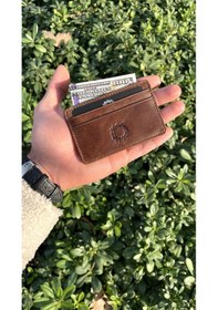 Resim Unisex Antik Kahve Mini Design Gerçek Hakiki Deri Kartlık Cüzdan Erkek-kadın Kahverengi 