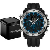 Resim Hanyang Siyah Mavi 1 Sanda Erkekler Askeri Saatler Moda Spor Izle Analog Elektronik LED Saatı Adam Saat Relogio Masculino Su Geçirmez 50 M (Yurt Dışından) 