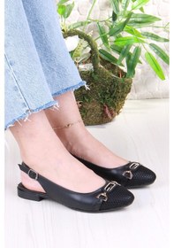 Resim Fort 5057 Taş Toka Detaylı Şık Rahat Arkası Açık Kadın Babet Sıyah 