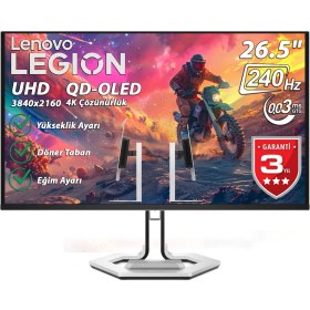 Resim Lenovo Legion Pro 27UD-10 26.5" 0.03 MS (Gtog) 240Hz (2x HDMI, DP, USB-C) AMD Freesync Premium Pro 4K UHD 3840X2160 Pivot QD-OLED Panel Monitör 68CEGACBTK 