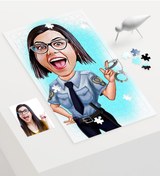 Resim Kişiye Özel Bayan Polis Karikatür 240 Parça A3 Puzzle - 1 