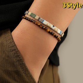 Resim 2 adet/ste Erkek Taş Boncuklu Dekor Moda Hiphop Bileklik Tatil Hediyeleri 