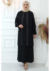 Resim Amine Hüma Kristal Taşlı Abiye Siyah Siyah 