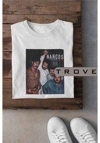 Resim Unısex Kadın Erkek Narcos Kolpaçino %100 Pamuk Baskılı Siyah Beyaz T-shirt Beyaz 