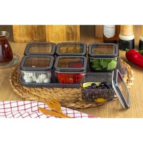 Resim Karokstore Tepsili Lüx 6 Bölmeli 13 Parça Kahvaltılık Seti - Vakum Kapaklı Krital Kahvaltı ve Çerez Sunum Takımı 