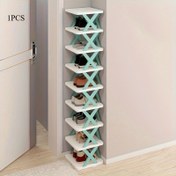 Resim 1 adet Yerden Tasarruf Sağlayan Katlanabilir Ayakkabı Rafı Çift Sıralı Tasarımıyla Karavanlar, Banyolar ve Yurtlar İçin - Dayanıklı Mavi PVC Plastik, Kompakt ve Taşınabilir Depolama Kutusu, Ayakkabı Depolama Organizatörü 