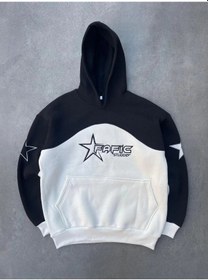 Resim Parçalı Nakış İşlemelı Kapüşonlu Sweatshirt - Siyah Çok Renkli 