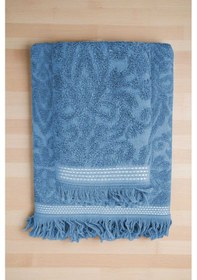 Resim 2 Parça Jakarlı Banyo Havlu Takımı %100 Pamuklu 90x150 Cm Arden Mavi Renkli 