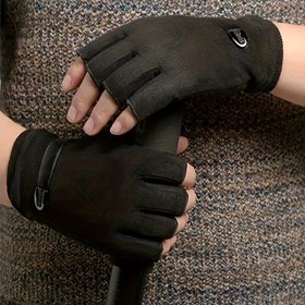 Resim Erkekler için Kış Sıcak Fleece Yarım Parmak Eldiven, Fleece ile Kalınlaştırılmış, Öğrenci Yazma Mobil Oyun, Açık Yarım Parmak Eldiven, Festival Hediyeleri 