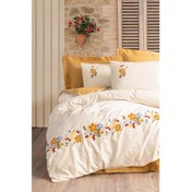 Resim Cotton Box Nakışlı Ranforce Çift Kişilik Nevresim Takımı Pamuya Hardal 