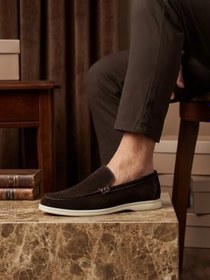 Resim BA0252%100 İçi Dışı Hakiki Deri Erkek Kahverengi Süet Casual Loafer Termo Taban Ayakkabı 