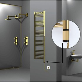 Resim Radiva Haiti Elektrikli Havlupan 300 Watt 400x1500 Düz Altın Renkli (oned On/off Termostatlı) Sağ 